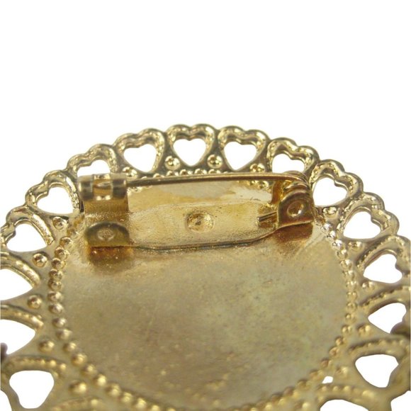 Faux Coin Republique Francaise Brooch 3.8 in Pin Goldtone Dangle Vintage FLAW - Picture 7 of 8